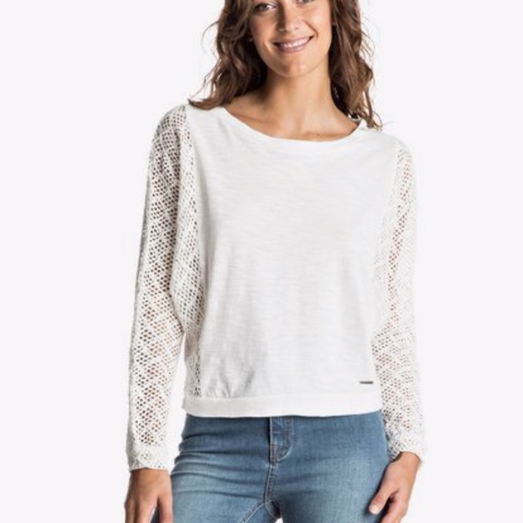 Roxy Tops - Roxy Talk To Me Lace Cropped Long Sleeve Top, Sz M